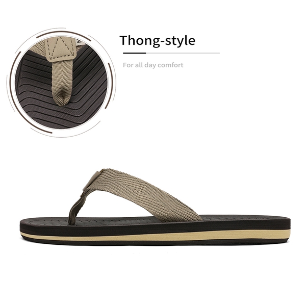 Men's Canvas Flip Flops - BEIGE - 3