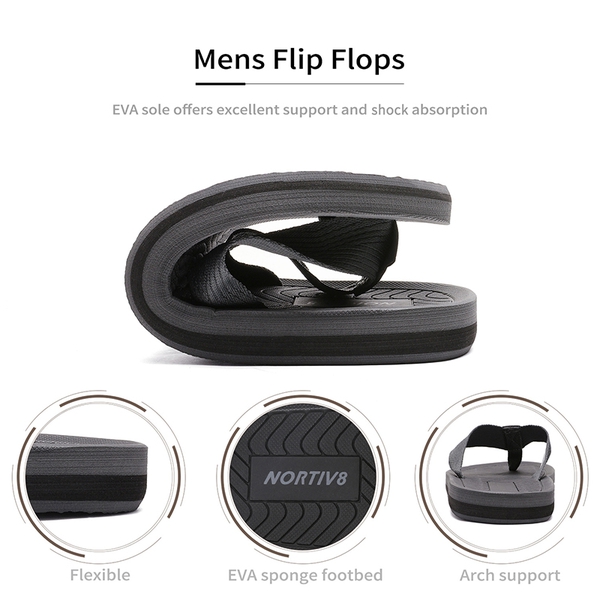 Men's Canvas Flip Flops - BLACK - 5