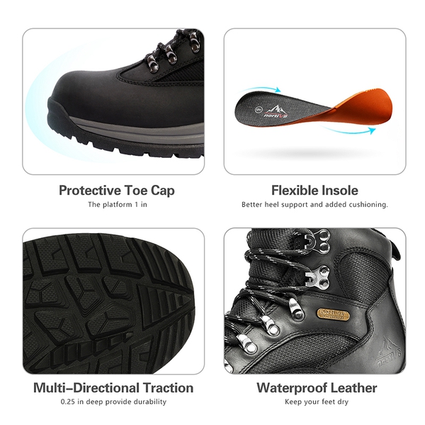 Men's Steel Toe Work Boots - BLACK - 4