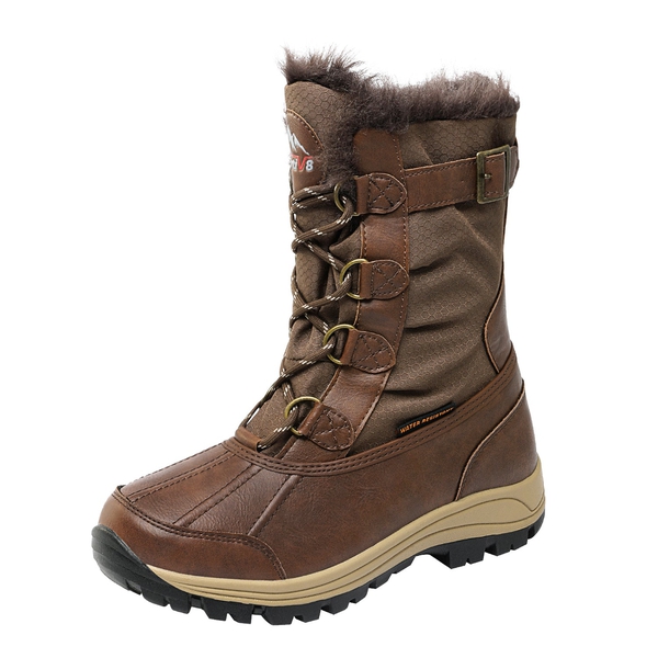 Women's Leather Waterproof Snow Boots - BROWN -  0