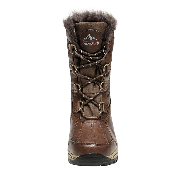 Women's Leather Waterproof Snow Boots - BROWN - 3