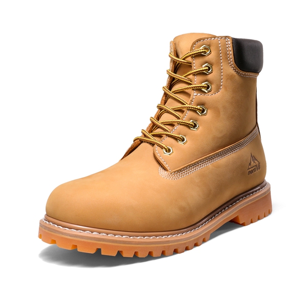Men's Lace Up Leather Work Boots - YELLOW -  0