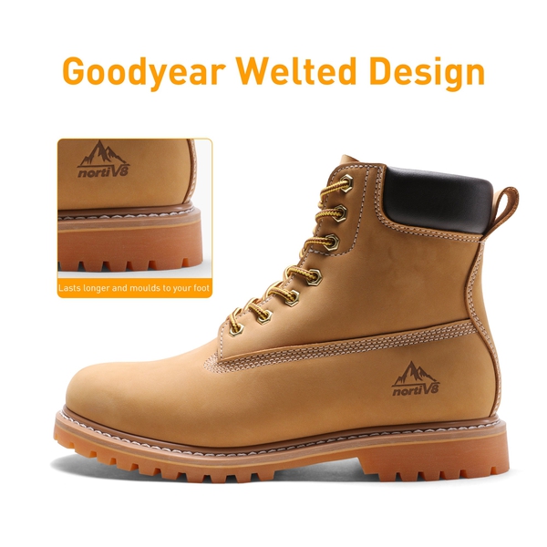 Men's Lace Up Leather Work Boots - YELLOW - 3