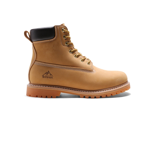 Men's Lace Up Leather Work Boots - YELLOW - 4