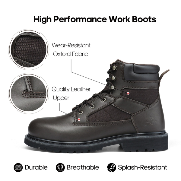 Men's Soft Toe Work Boots - BROWN - 1