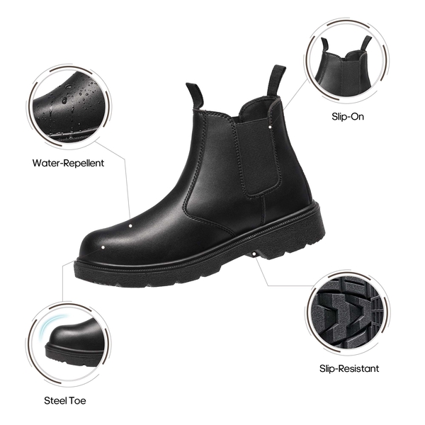 Men's Steel Toe Chelsea Work Boots - BLACK - 4