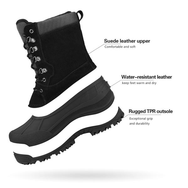 Men's Insulated High-Top Waterproof Snow Boots - BLACK - 2