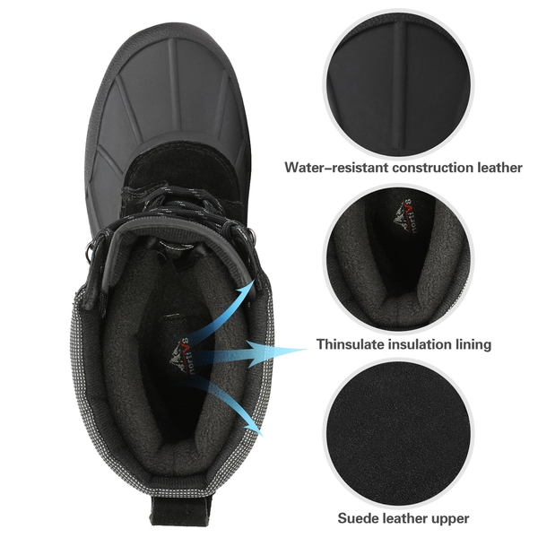 Men's Insulated High-Top Waterproof Snow Boots - BLACK - 3