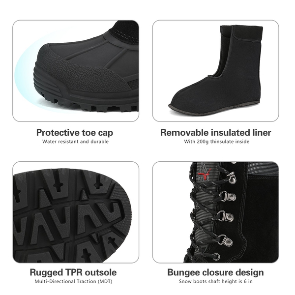 Men's Insulated High-Top Waterproof Snow Boots - BLACK - 4