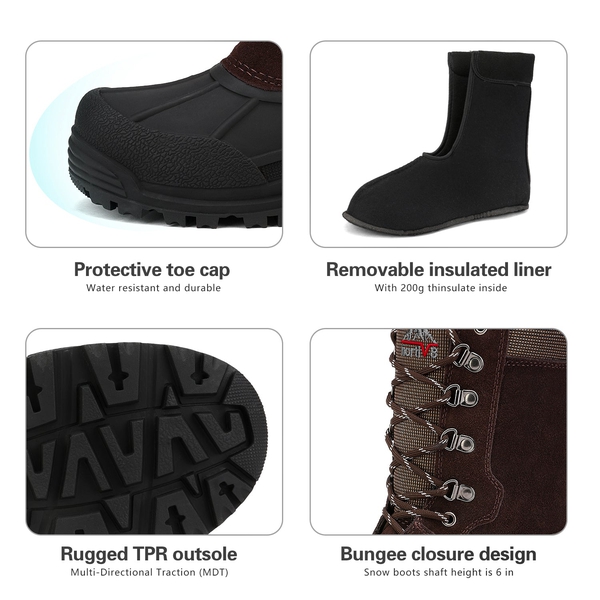Men's Insulated High-Top Waterproof Snow Boots - BROWN - 2